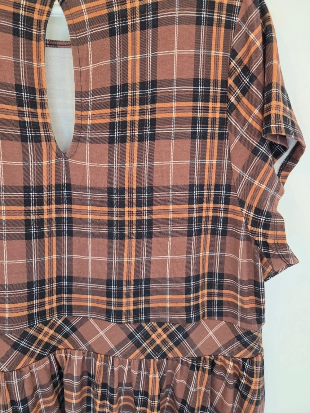 Torrid midi dress size 3X brown/black plaid short sleeves stretch jersey cottage - Picture 8 of 10
